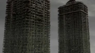 A close up of the two towers
