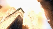 The Empire State Building is destroyed by a direct hit.