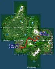 Map from Tyrah's Workshop to Shattered Caverns
