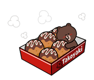 Brown hugging takoyaki.