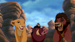 Timon and Pumbaa spend time with Kovu and Kiara.