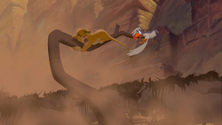 Zazu finds Simba in the midst of a wildebeest stampede.