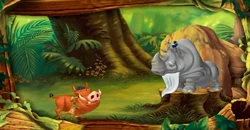 Gaucíngoua meets with Timon and Pumbaa.