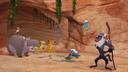 The Lion Guard laughs as Bunga cleans up the spilled paints.