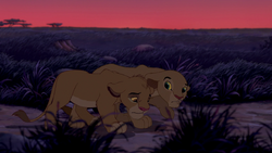Simba and Nala return home from the Elephant Graveyard.