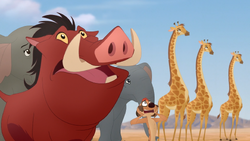 Timon and Pumbaa witness Simba's collapse.