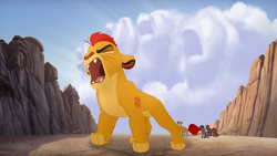 Kion uses the Roar of the Elders to turn a normal cloud into a rainstorm.