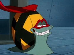 Speedy the Snail reveals that he is Super Duper Hero X.