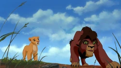Kovu teaches Kiara how to hunt.