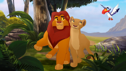 Nala and Zazu encourage Simba.