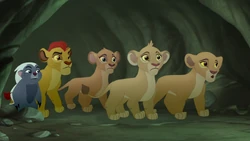 Kion, Kiara, Tiifu, Zuri, and Bunga attempt to navigate the underground.
