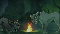 Nuka and Vitani gather fire at the Elephant Graveyard.