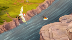 Ono keeps pace with Kion as he is carried downstream.