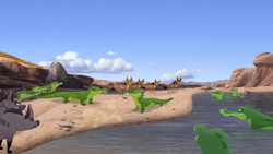 The Army of Scar attacks Makuu's watering hole.