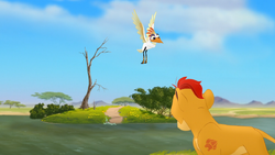 Ono informs Kion of Kiara's failed plan to use a boulder as a bridge.