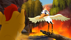 Ono informs Kion that burning embers are falling from the sky.