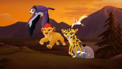 Kion leads the Lion Guard into battle.