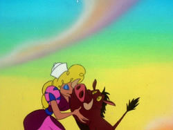After the curse is lifted, Lester kisses Pumbaa.