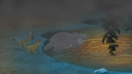 The Lion Guard uses the pool to escape a fire.