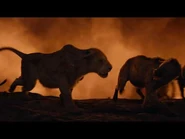 The battle of Pride Rock, as depicted in the 2019 remake of The Lion King.