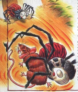 Anansi's wife drives him out of the house.