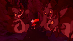The hyenas put Zazu in the birdie boiler.