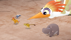 Ono leads the Lion Guard through the Outlands.