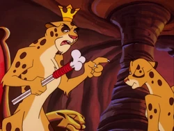 Leopold scolds a younger leopard for not taking good care of Claudia.