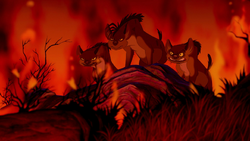 The hyenas turn on Scar for having betrayed them.
