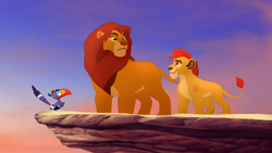 Zazu reports to Simba and Kion that Hadithi and Shujaa have arrived.