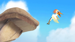 Ono warns Kion about a falling boulder.