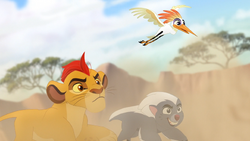 Ono unknowingly leads an antelope stampede near the crocodiles' hibernation site.