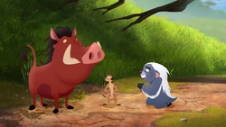 Bunga asks Timon and Pumbaa for permission to join the Lion Guard.