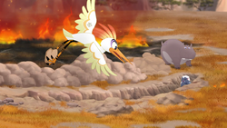 Ono surveys a brush fire.