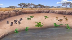 The Army of Scar storms Makuu's watering hole.
