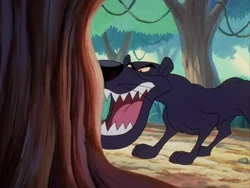 The panther traps Timon and Pumbaa in a tree.