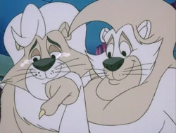 Heimlich and Schnitzel coo at Pumbaa.