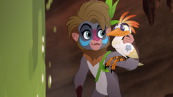 Makini and Ono work together to escape the underground tunnels.