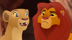 Nala convinces Simba to partake in Bunga's Christmas celebration.