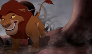 Mufasa rushing to save Simba and Nala from Shenzi, Banzai and Ed