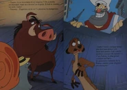 Speedy with Timon, Pumbaa, and Culinary Quint in the French storybook Les aventures de Timon et Pumbaa (The Adventures of Timon and Pumbaa)