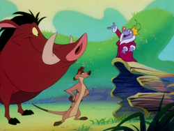 Woody expresses his gratitude to Timon and Pumbaa for their help.