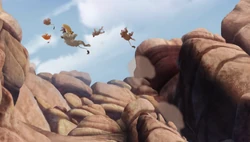 Kion uses the Roar to blast the Outsiders away from Jasiri's watering hole.