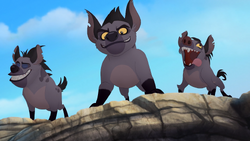 Janja, Cheezi, and Chungu trap the Lion Guard in a ravine.