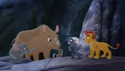 The young animals come to the Lion Guard for help after they sight the Zimwi.