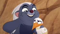Bunga encourages Ono to be proud of his missing crest feathers.