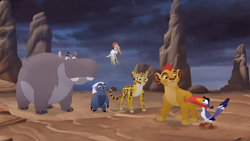 Zazu thanks the Lion Guard for having saved him from the hyenas.