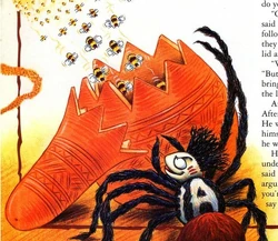Anansi traps a swarm of bees in a gourd to take to the Sky God.