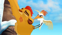 Ono attempts to rescue Kion from falling from a perilous drop-off.