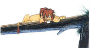 Concept art of Simba on a log